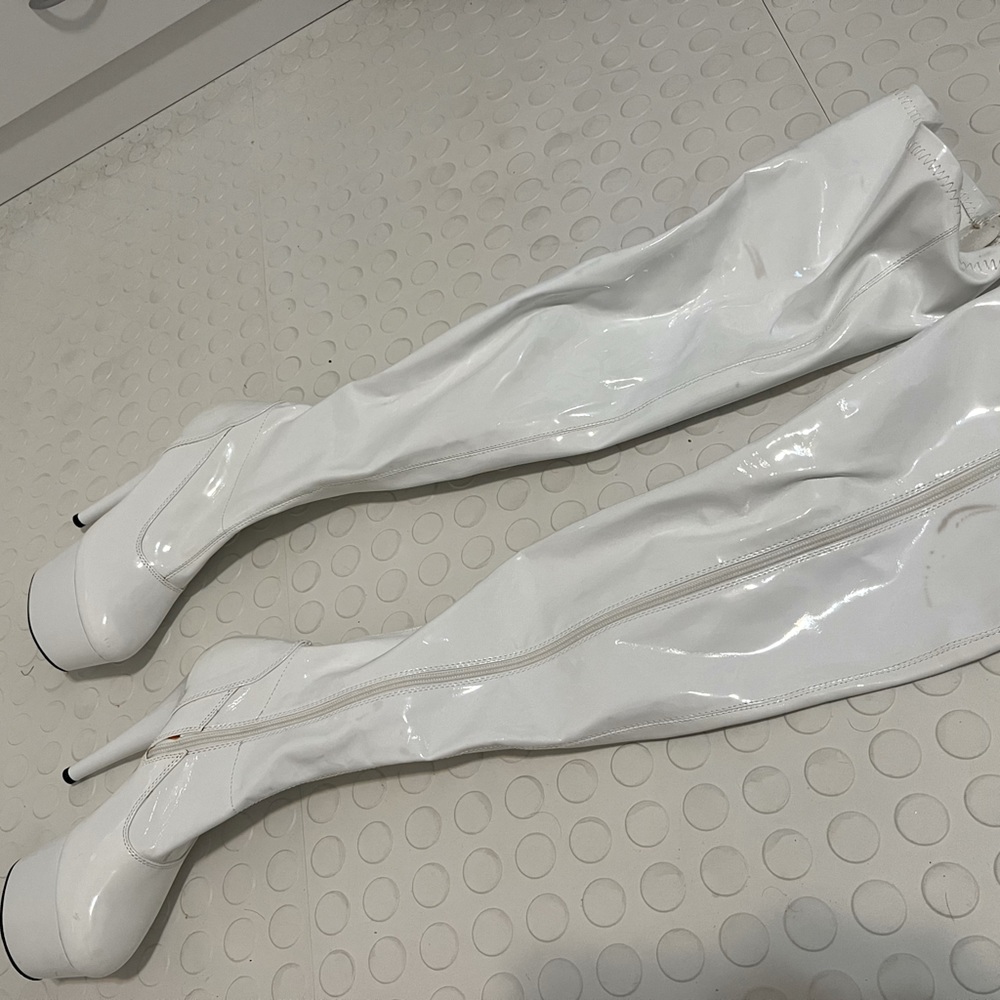 White Pleaser Thigh high boots size 8